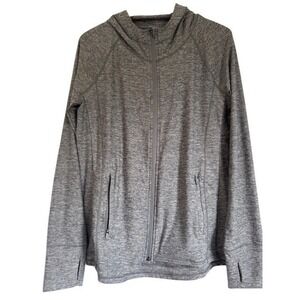 Athleta Gray Heathered Full Zip Hoodie Jacket Thumbholes Pockets Womens - Medium